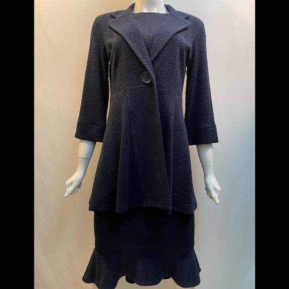 EVA VARRO 3/4 SLV. EMPIRE WAIST ONE BUTTON JACKET, NAVY PEBBLES - Picture 4 of 4